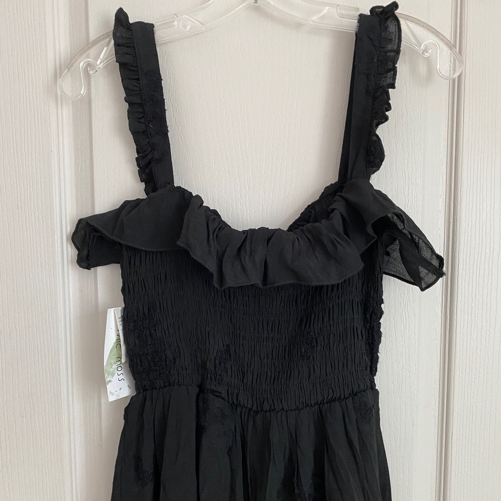 Wild Moss Womens Smocked Body‎ Mini Dress Black Floral Embroidered Ruffle L NWT - Picture 9 of 10